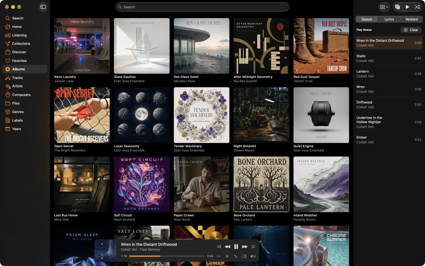 MiniMoon album library shown as a wall of covers