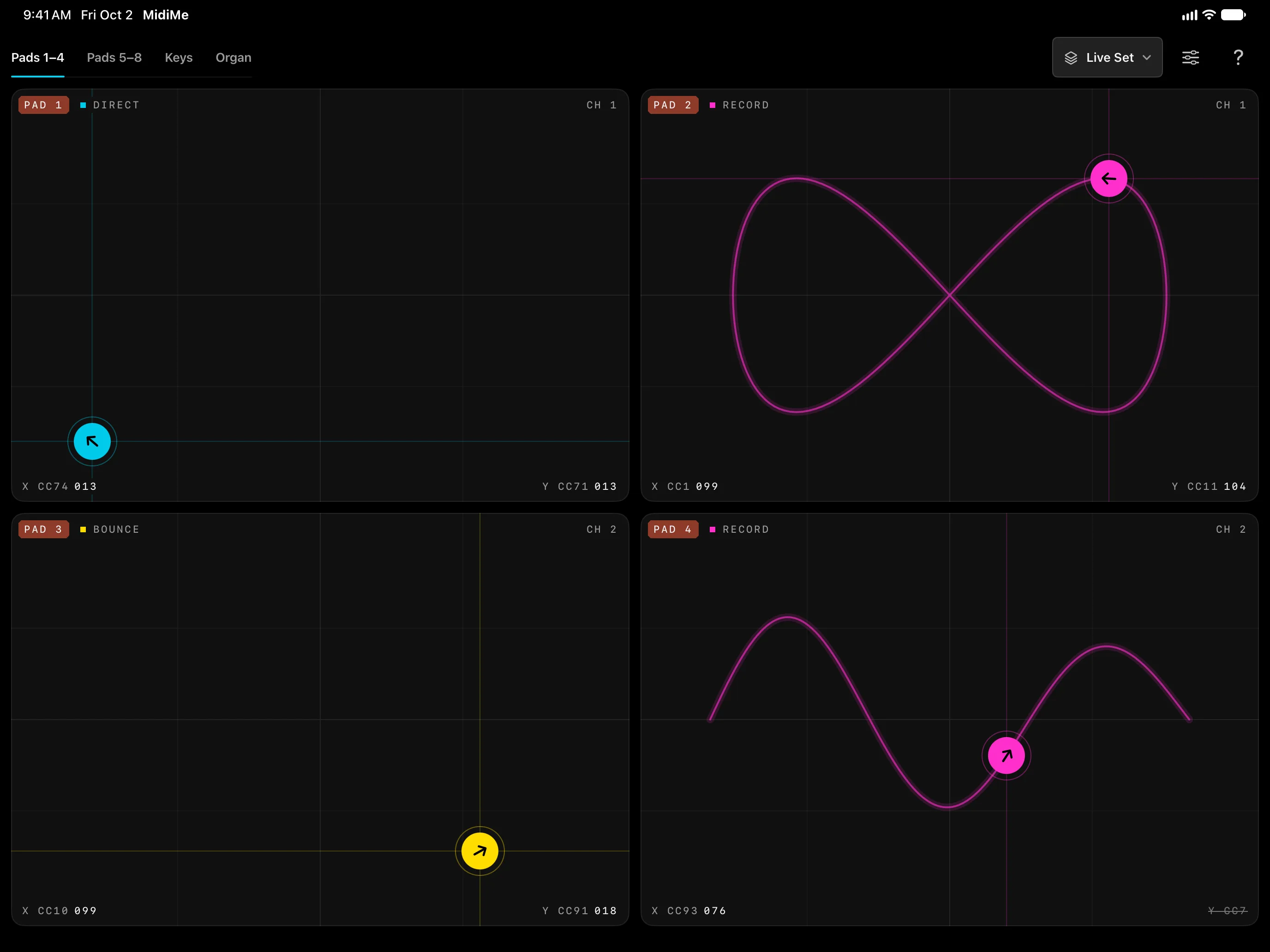 MidiMe XY pads tracing looping gestures