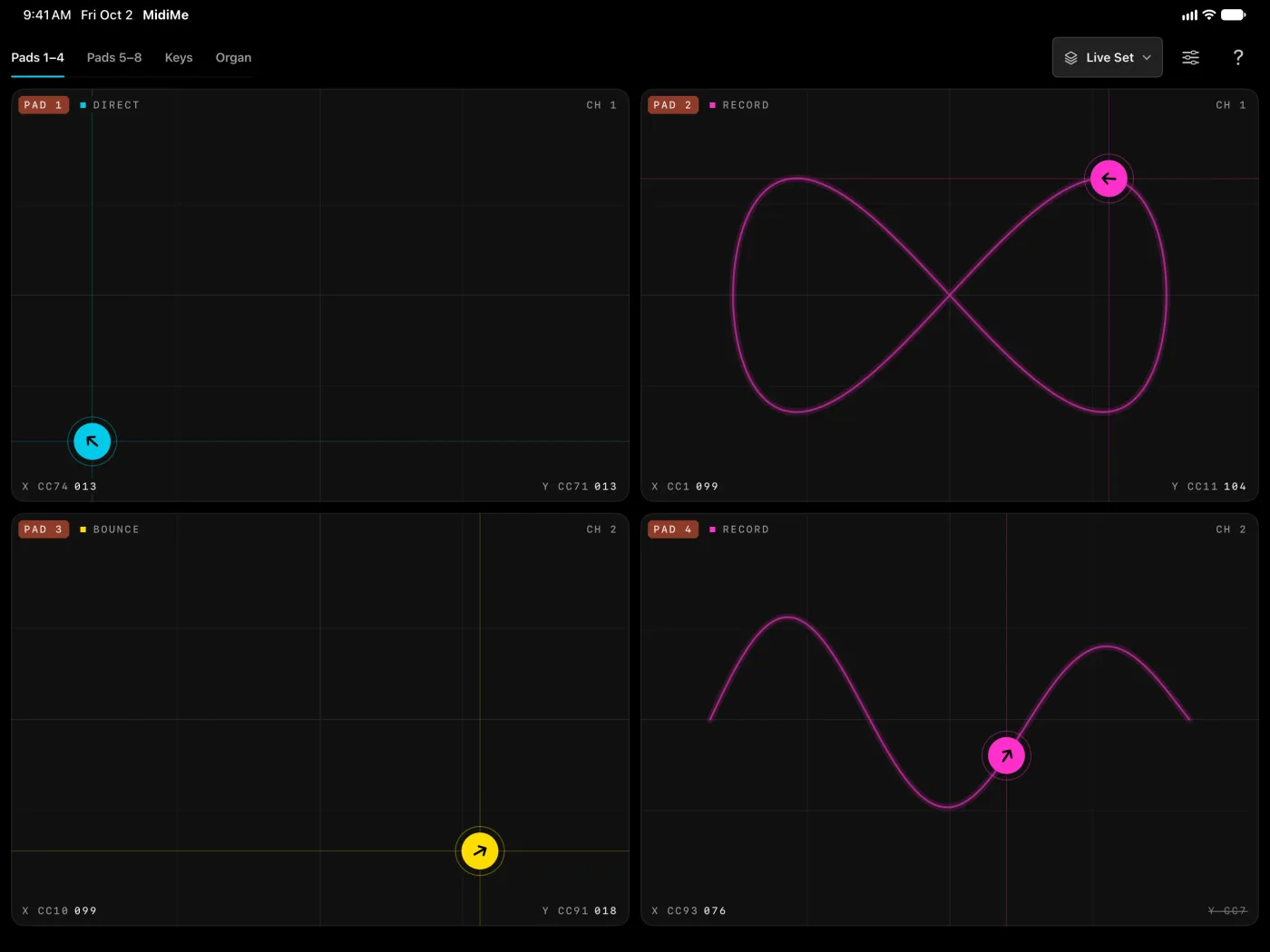 MidiMe XY pads tracing looping gestures